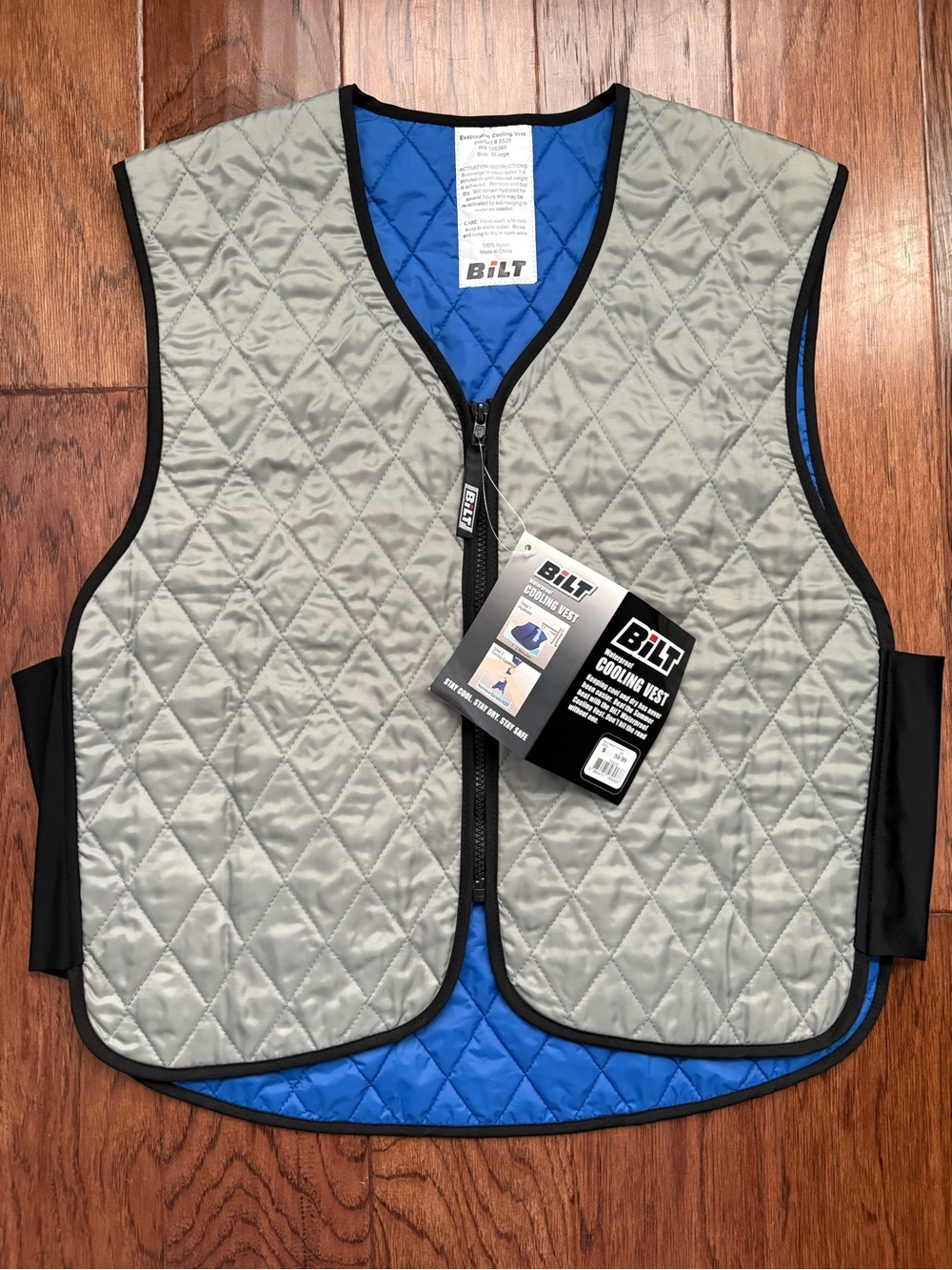 BiLT Men’s motorcycle Cooling Vest — Gray with Blue Lining Size XL